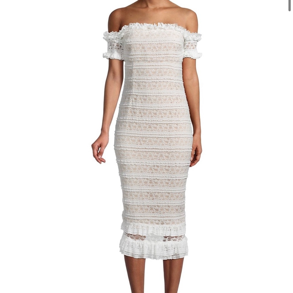 Likely White Off-Shoulder Lace Midi Dress